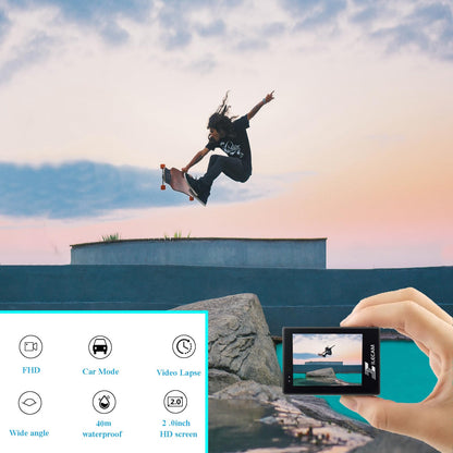 Xilecam Action Camera 1080P 30fps Sports Camera 40m/131ft Underwater Waterproof with 2 Batteries and Multi-Function Accessory