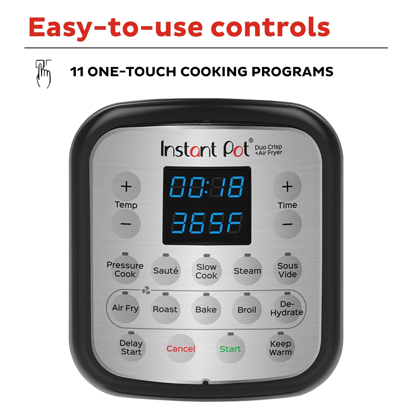 Instant Pot Duo Crisp 11-in-1 Air Fryer and Electric Pressure Cooker Combo with Multicooker Lids that Fries, Steams, Slow Cooks, Dehydrates,Free App With Over 800 Recipes, Black/Stainless Steel, 8QT