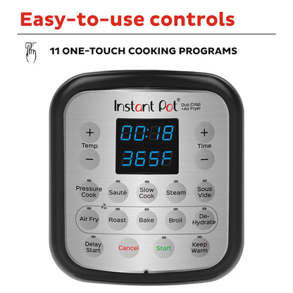 Instant Pot Duo Crisp 11-in-1 Air Fryer and Electric Pressure Cooker Combo with Multicooker Lids that Fries, Steams, Slow Cooks, Dehydrates,Free App With Over 800 Recipes, Black/Stainless Steel, 8QT