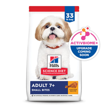 Hill's Science Diet Adult 7+, Senior Adult 7+ Premium Nutrition, Small Kibble, Dry Dog Food, Chicken, Brown Rice, & Barley, 33 lb Bag