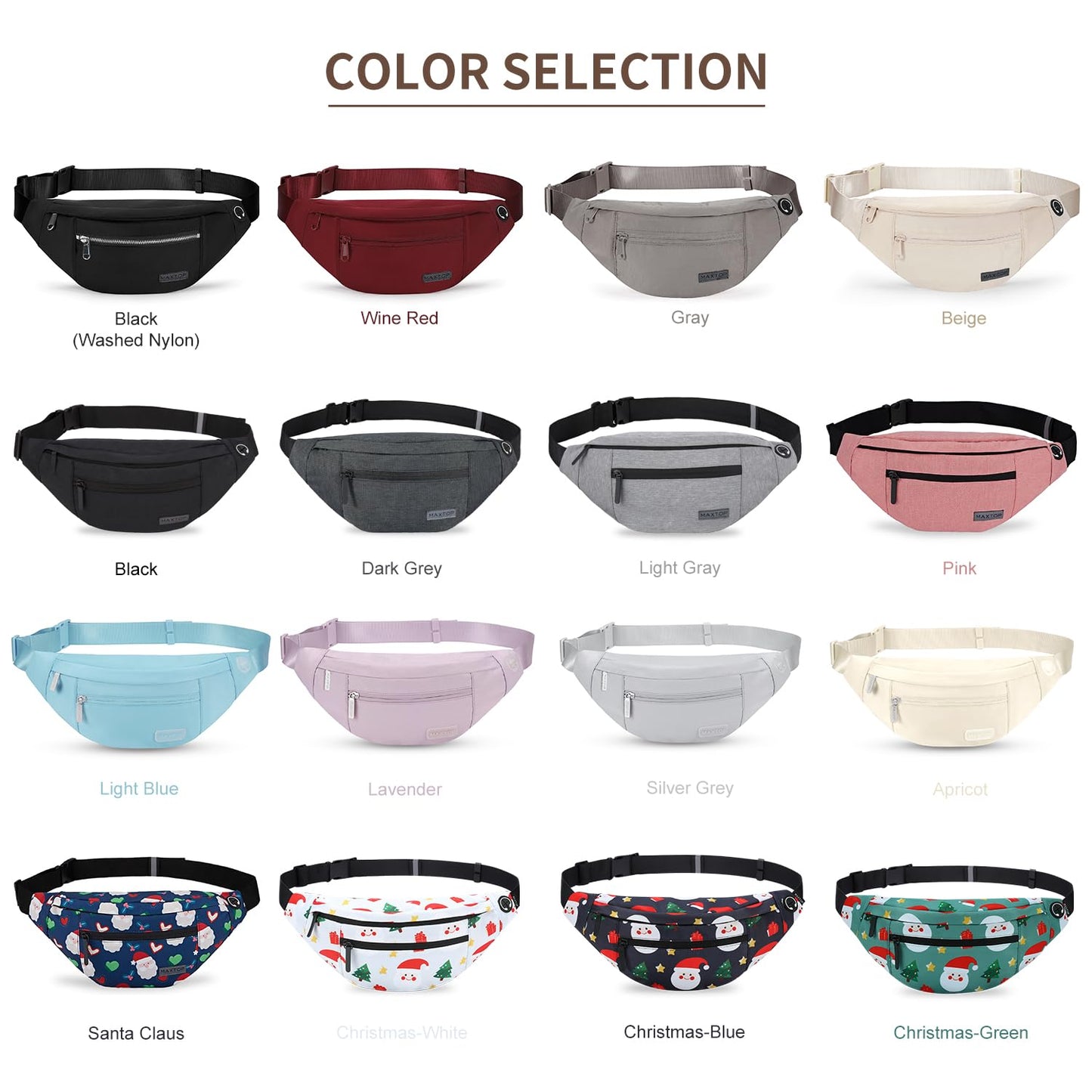 MAXTOP Large Crossbody Fanny Pack with 4-Zipper Pockets,Gifts for Enjoy Sports Festival Workout Traveling Running Casual Hands-Free Wallets Waist Pack Phone Bag Carrying All Phones