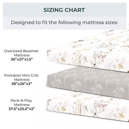 Pobibaby - 2 Pack Premium Pack N Play Sheets Fitted for Standard Pack and Plays and Mini Cribs - Ultra-Soft Jersey Knit, Stylish Floral Pattern, Safe and Snug for Baby (Wildflower)