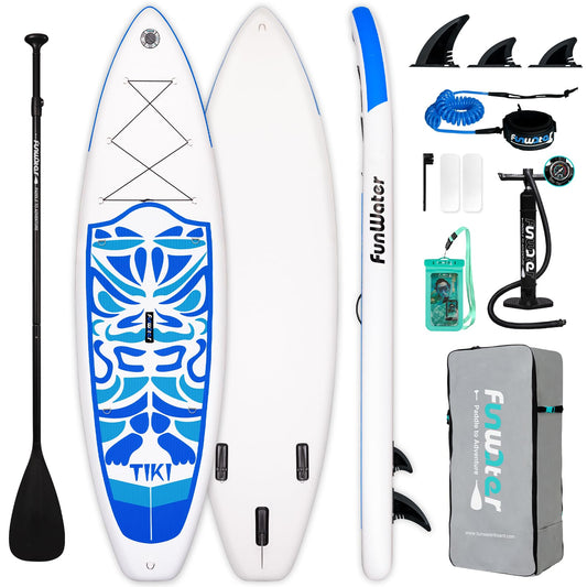 FunWater Inflatable 10'6×33"×6" Ultra-Light (17.6lbs) SUP for All Skill Levels Everything Included with Stand Up Paddle Board, Adj Floating Paddles, Pump, ISUP Travel Backpack, Leash,Waterproof Bag