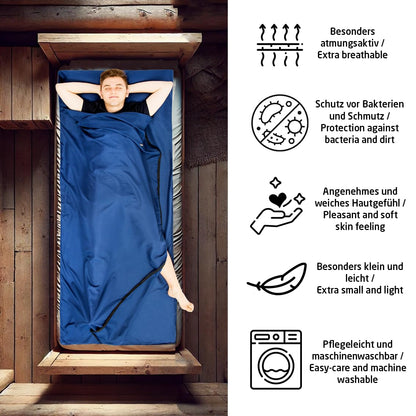 MIQIO Sport 2-in-1 Sleeping Bag Liner and XL Sized Travel Sheet - Ultra Lightweight Sleep Liner Double Travel Bed Sheet Inlett Inlay - Blue Zipper Right