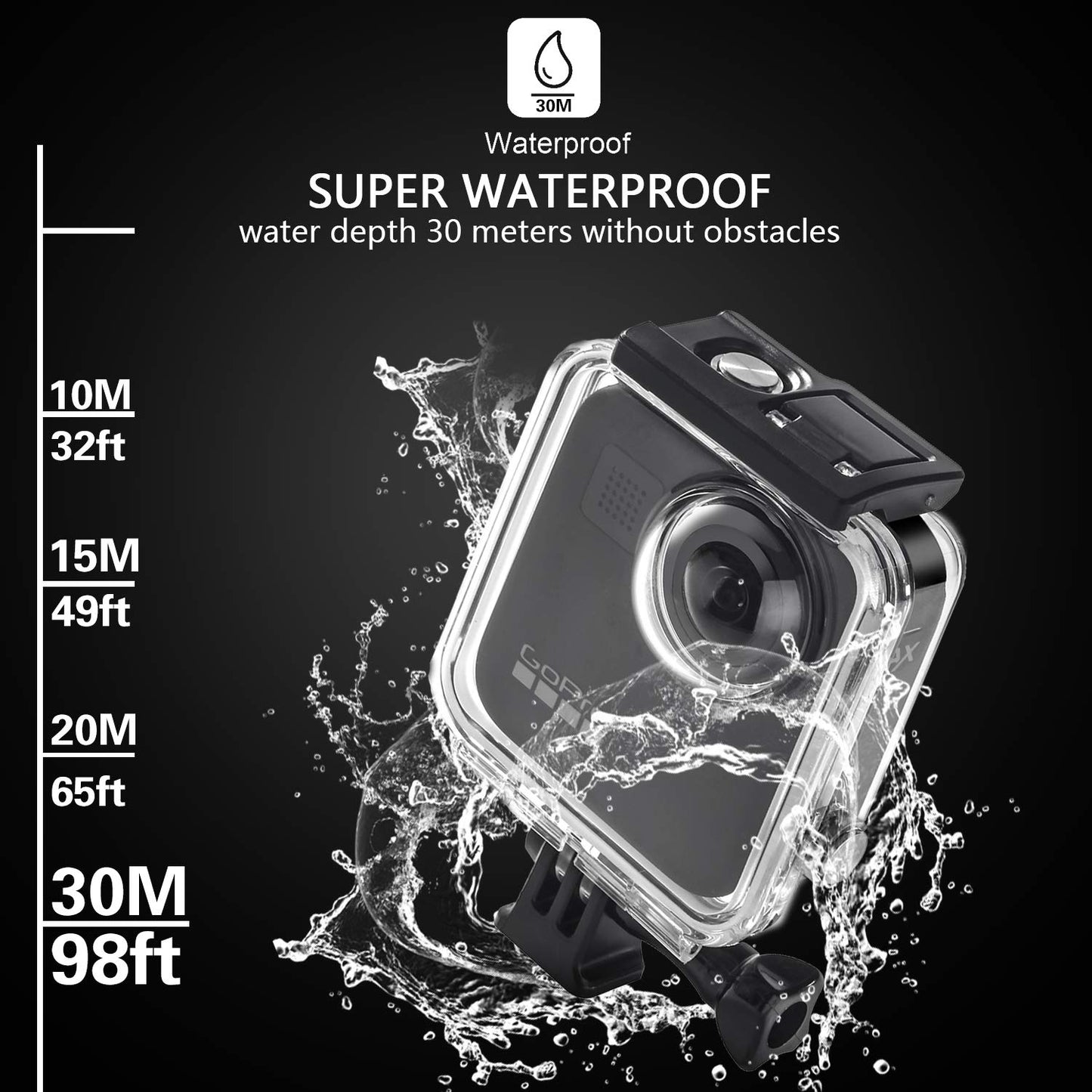 Waterproof Housing Case for Gopro Max Action Camera, Underwater Diving Protective Shell 30M with Bracket Accessories (Not for MAX 360 2025)