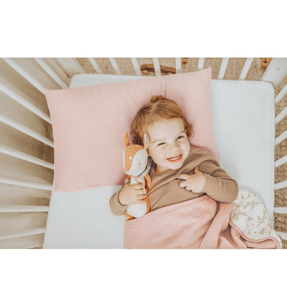 Konssy Muslin Toddler Pillowcase for 13x18 Pillow, 2 Pack Soft & Breathable Cotton Toddler Pillow Case, 100% Cotton Travel Pillow Covers for Baby Kids (Floral, Pink)