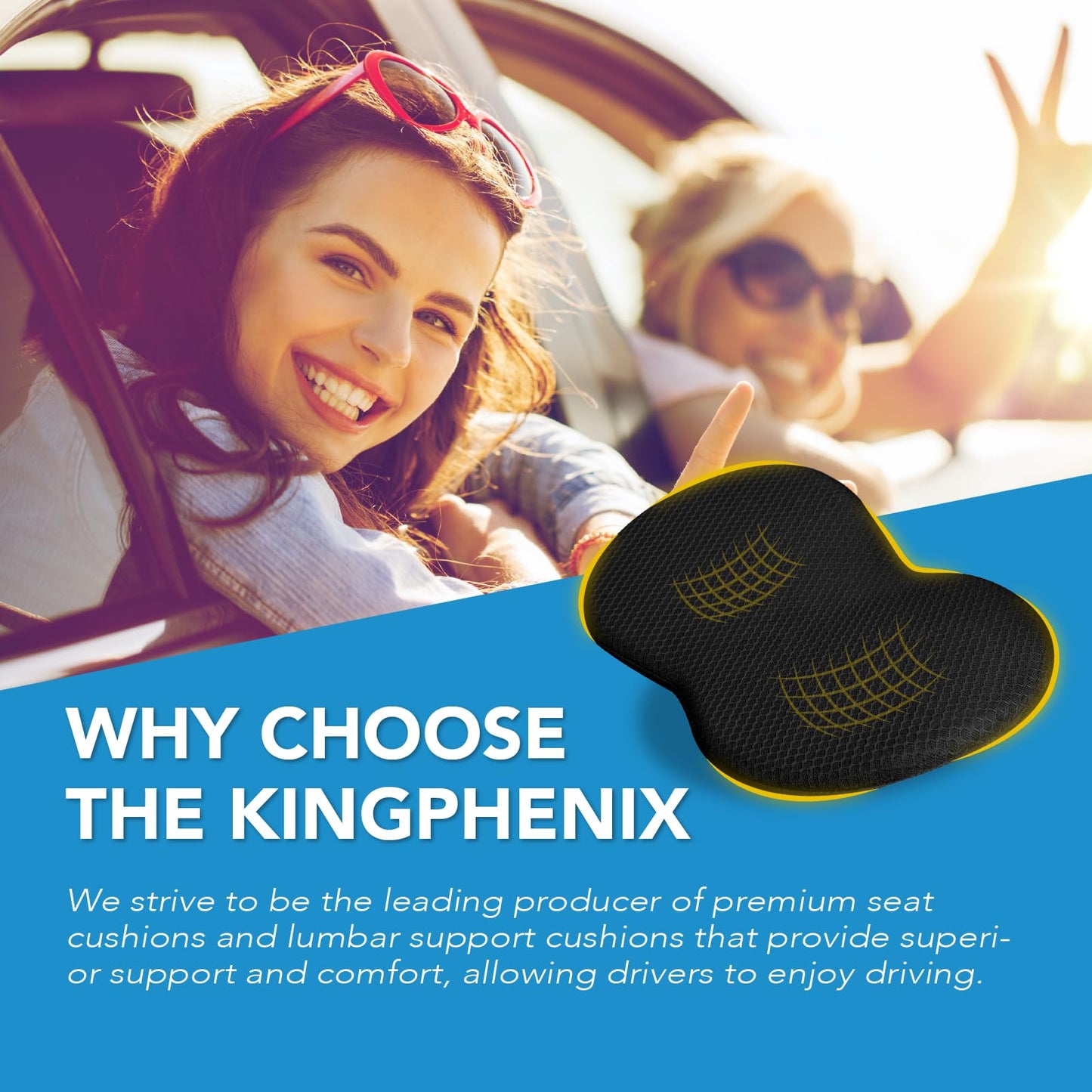 kingphenix Wedge Car Seat Cushion: Memory Foam Truck Seat Cushion for Car Seat Driver - Sciatica and Back Pain Relief - Enhancing Driving Comfort -Black