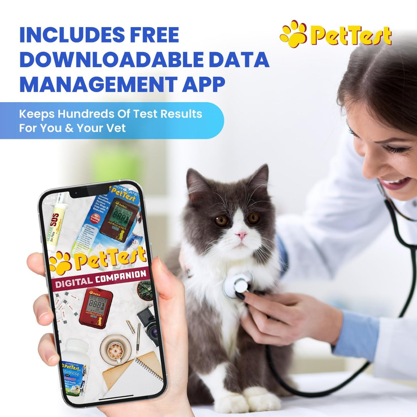 PetTest Beginner Glucose Monitoring Kit for Dogs & Cats, Diabetic Pet Blood Sugar Check Gear, Includes Classic Meter, 25 Test Strips, 25 Safety Lancets, Soft Carrying Case, and More