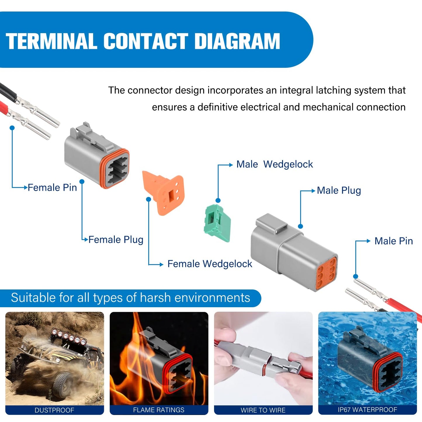 Nilight 2 3 4 6 8 12 PIN DT Connector Kit 50 Sets Size 16 Stamped Formed Contacts for 14-18 AWG Wires DT Series w/Removal Tool for Car Truck Motorcycle Off-Road Vehicles Boat
