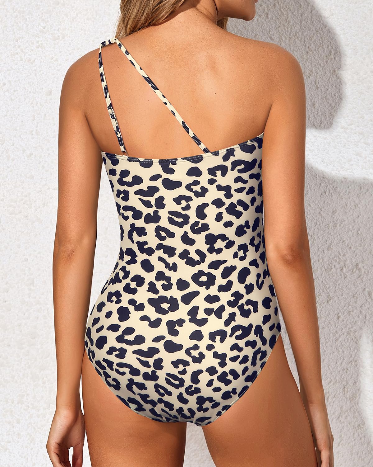 Holipick One Shoulder One Piece Swimsuit for Women Tummy Control Bathing Suits Modest Full Coverage Keyhole Swimwear Leopard
