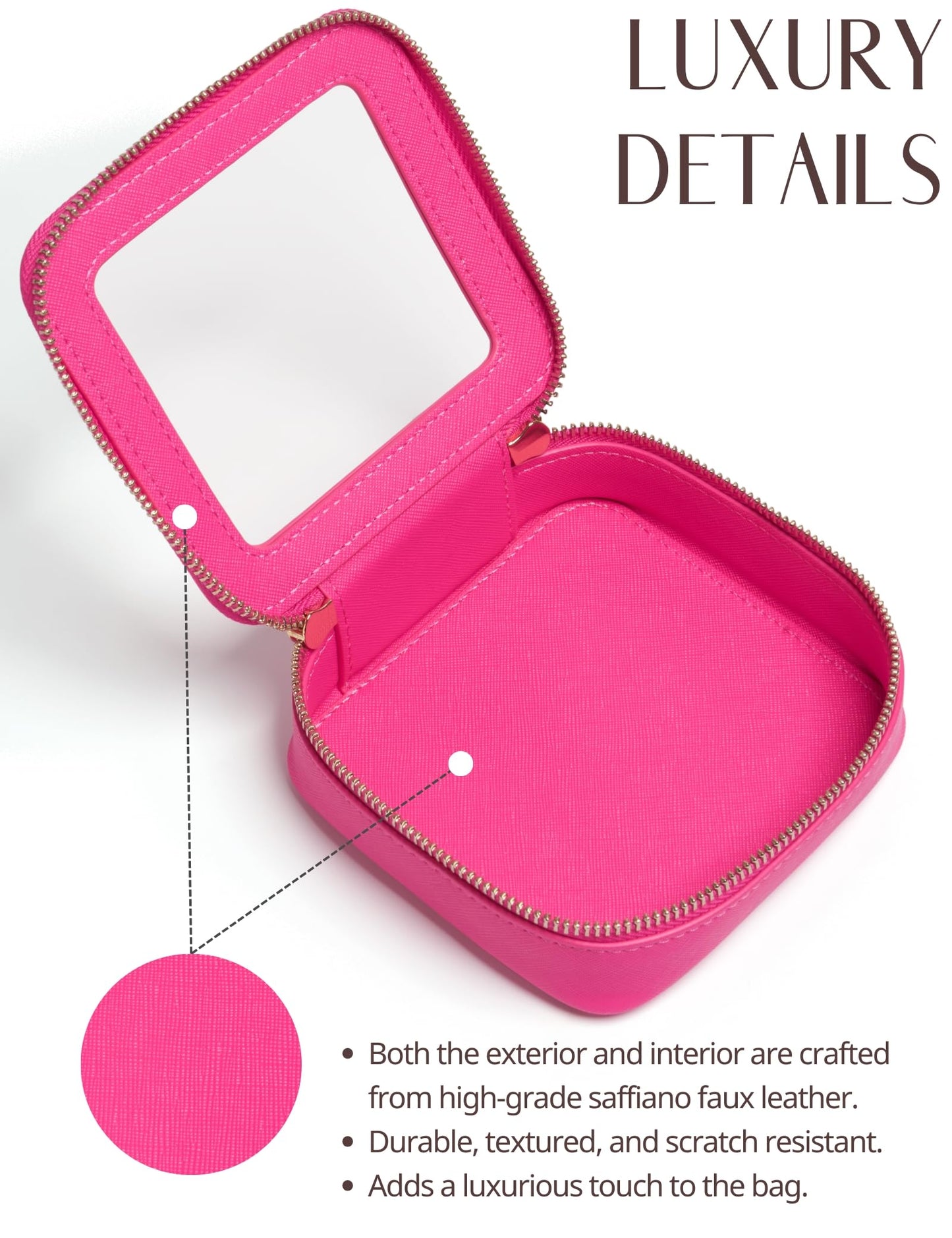 Mini Makeup Bag Clear Small Travel Cosmetic Case Leather Cute Hot Pink Pouch for Purse Organizer Make Up Bag for Women Car Toiletry Bag with Zipper for School