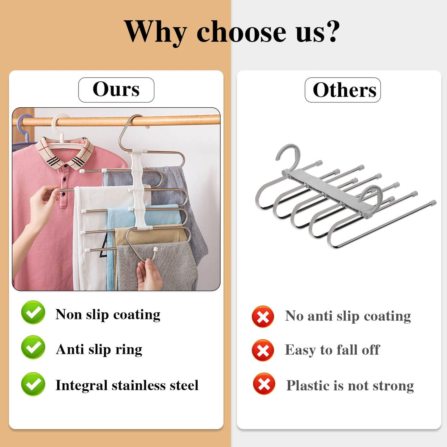 Kalimdor Pants Hangers 2 Pack Space Saving Metal Closet Organizer,Clothes Pants Hangers,Anti-Slip Design,Closet Organizers and Storage for Pants Jeans Skirts Scarf Legging