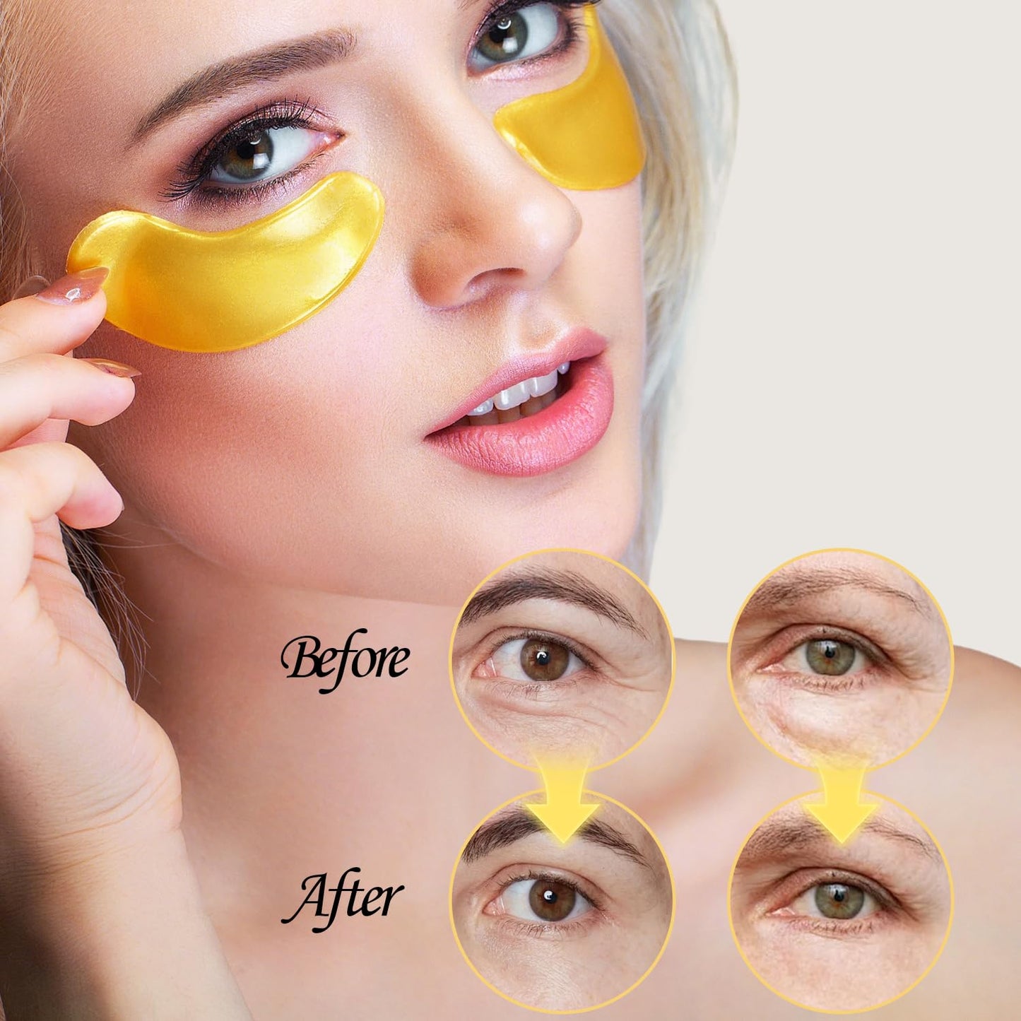 30 Pairs Lip Masks & Eye Mask, 24K Gold Crystal Gel Collagen Eye Patches for Puffy Eyes, Moisturizing Lip Mask Crystal Lip Pads, Under Eye Patches for Dark Circles, Anti Wrinkle Patches for Lip