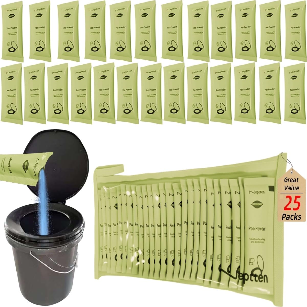 Portable Toilet Powder. Outdoor Toilet. Neutralize Odor/Fast-Acting Gel. Safe & Easy to use. Emergency Toilet Chemicals Degradable, Go with Porta Potty for Camping (1 Pack)