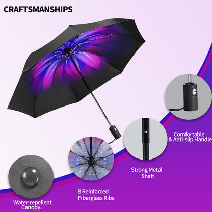 LLanxiry Compact Travel Umbrella, Mini Windproof Umbrellas for Rain & Sun, Small Lightweight Outdoor UV Umbrella, Portable Folding Umbrellas for Travel (Orchid)