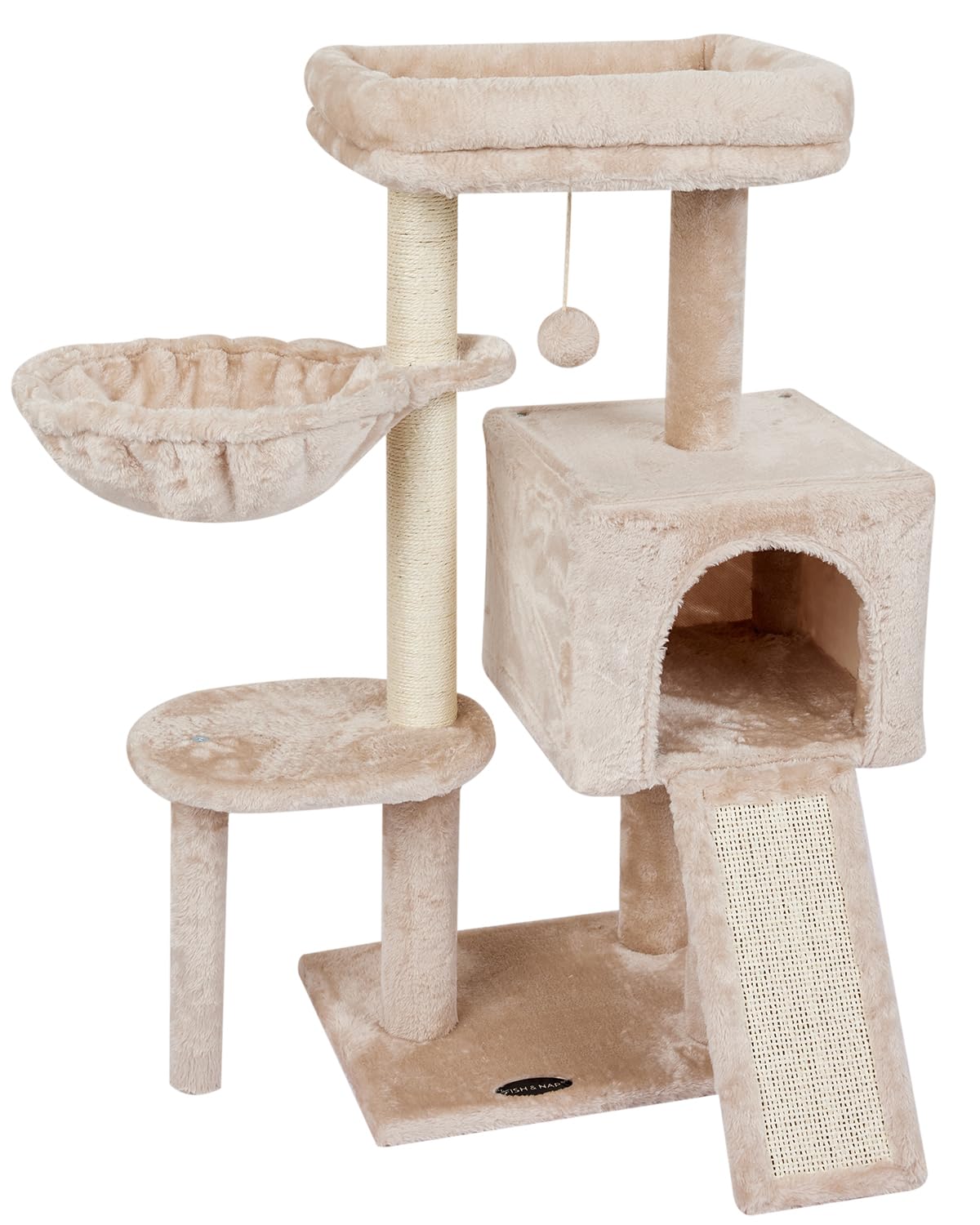 FISH&NAP Cute Cat Tree Kitten Cat Tower for Indoor Cat Condo Sisal Scratching Posts with Jump Platform Cat Furniture Activity Center Play House Beige