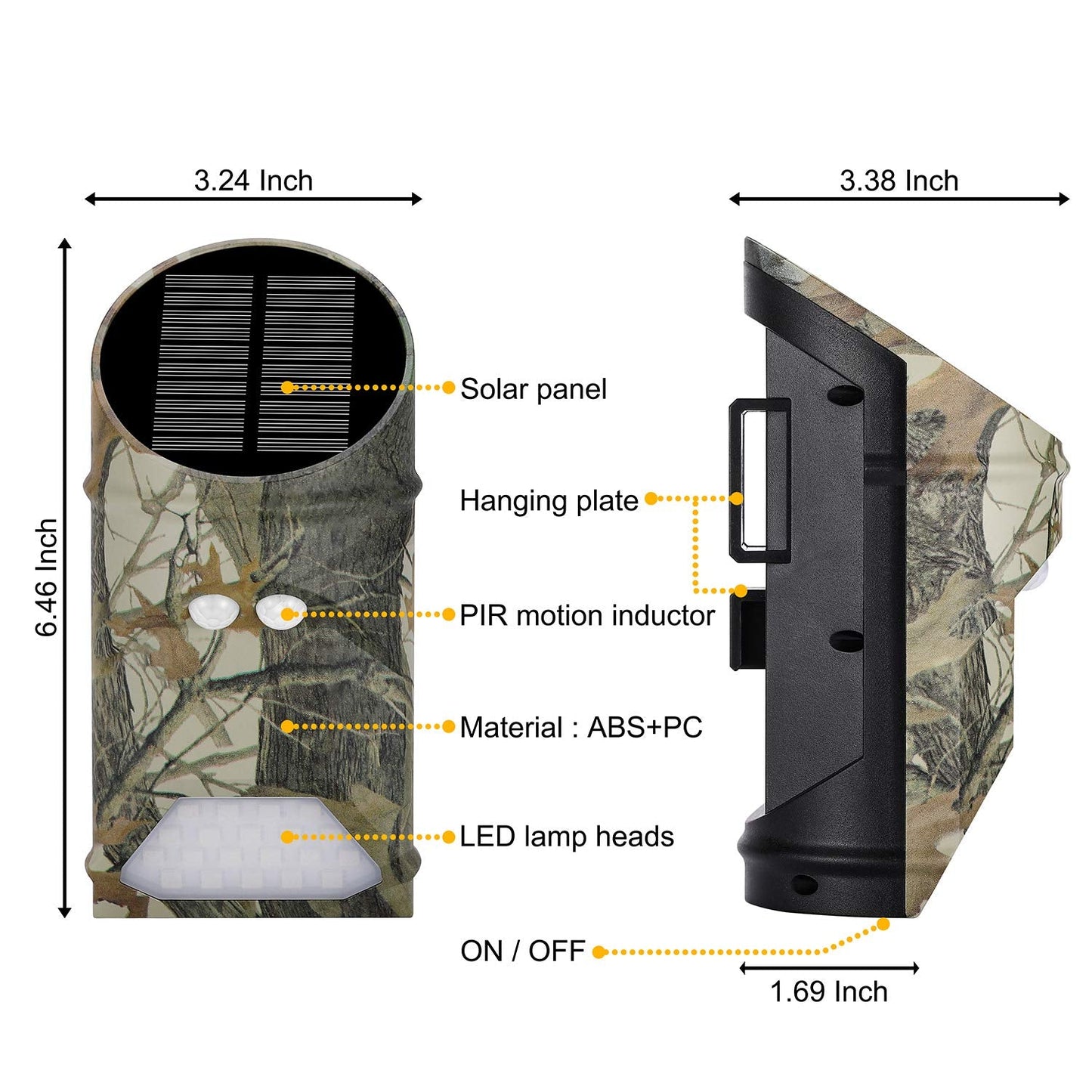 LILBEES Solar Powered Hog Feeder Light-Motion-Activated for Hogs,Deer,Pig Feeding and Yard Varmint Guarding-Campact Camouflage Green Lights Design for Outdoor Night Hunting for Games(G300) 2-Pack