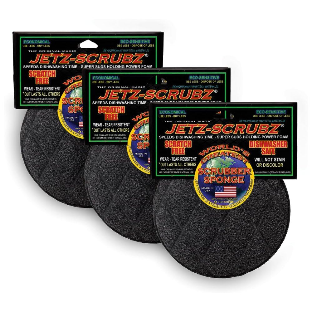 Jetz-Scrubz Scrubber Sponge, J22/3, Round, Set of 3, Made in the USA