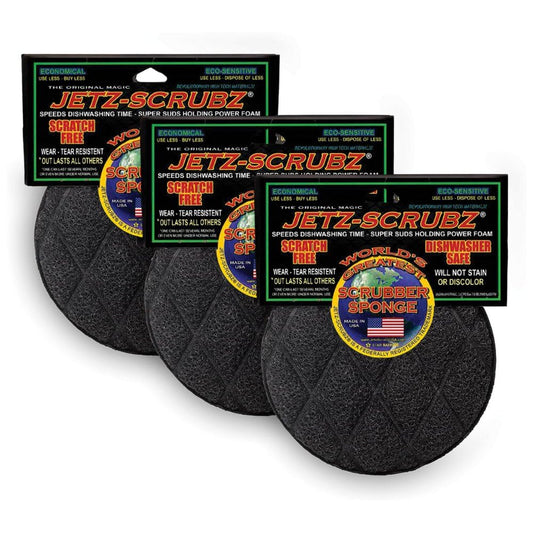 Jetz-Scrubz Scrubber Sponge, J22/3, Round, Set of 3, Made in the USA
