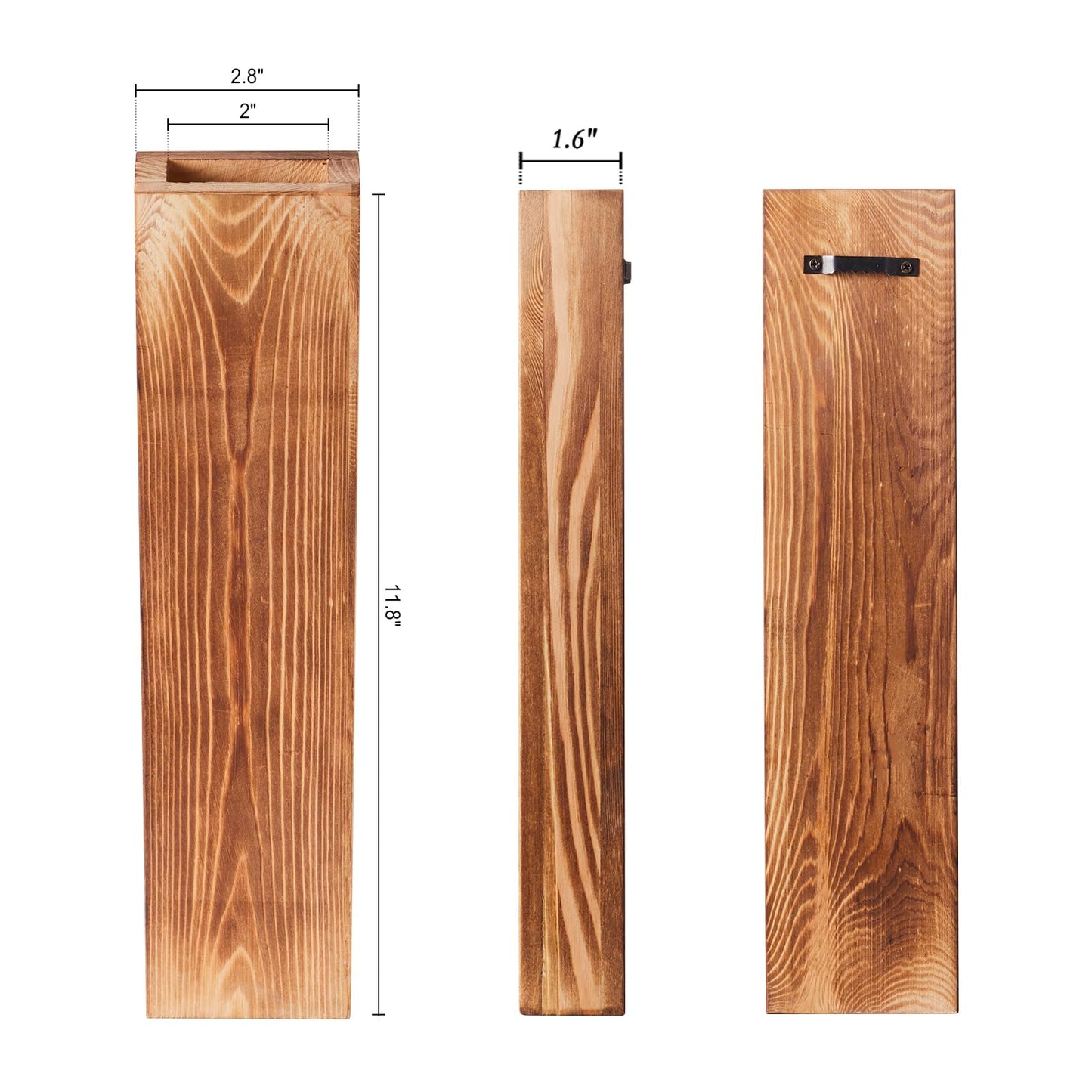 Mokof 4-Pack Wood Wall Planters for Fake Plants and Dried Flowers Stems, 12" Slim Modern Wooden Vases Wall Decor for Living Room, Bedroom, Bathroom, Apartment