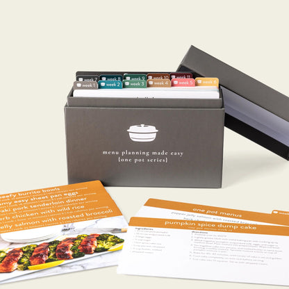 One Pot Meal Planner with 72 Recipe Cards (Photo Edition) - Weekly Menu Plans | Sturdy Recipe Box | 12 Reusable Grocery Shopping Lists | 5 Blank Recipe Cards | Recipe Card Protector | Recipe Ideas