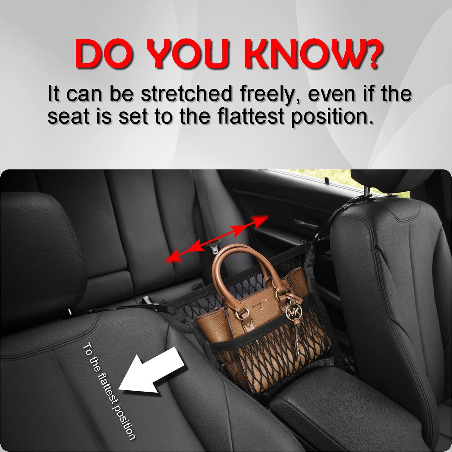 AMEIQ Car Accessories, Organizer Storage Between Front Seats, Purse Handbag Holder of 3 Layers Mesh Net Pocket Bag, Backseat Dog Pet Barrier, Patented