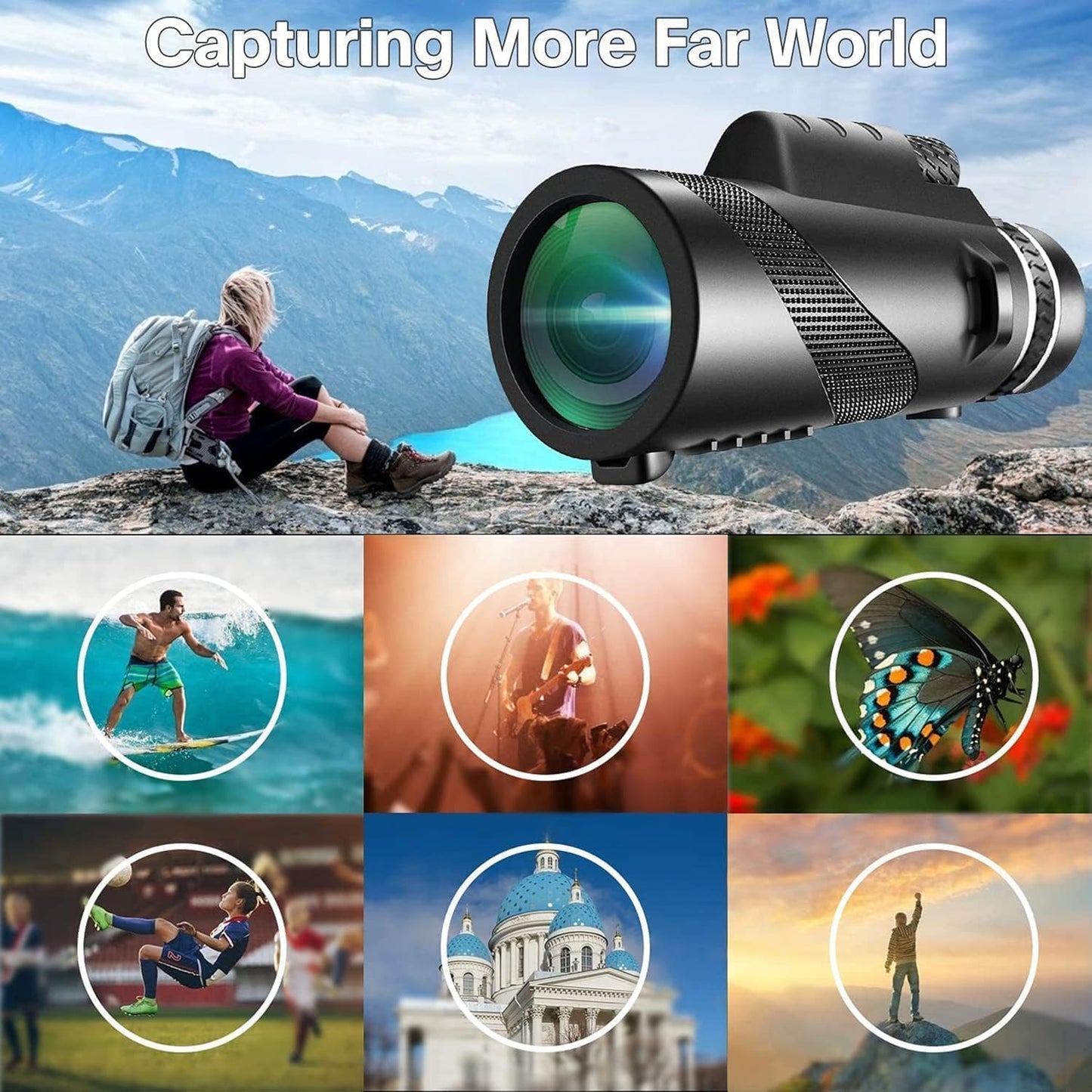 Monocular-Telescope 80x100 High Powered Monoculars High Definition for Adults High Powered with Smartphone Adapter Telescope Hunting Wildlife Bird Watching Travel Camping Hiking-Black