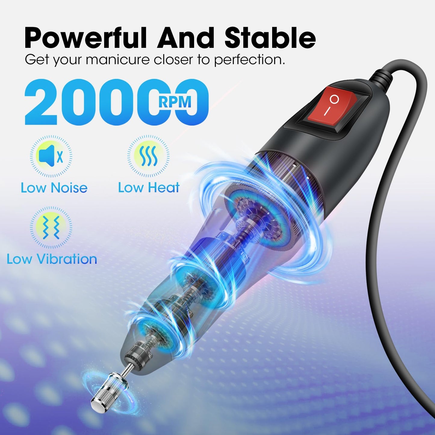 LAVAED Professional Electric Nail Drill Machine Kit - Low Noise Vibration with 156pcs Sanding Bands for Acrylic Nail Drill, Gel Art Remover, Polisher, Manicure, Pedicure