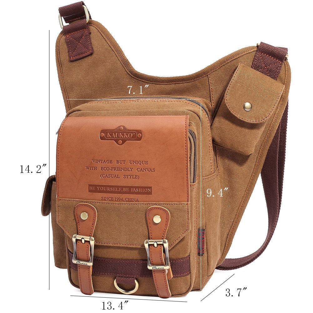 Mens Vintage Canvas Shoulder Bag Military Messenger Sling Bags Chest Leather Bag(SG255-Canvas Khaki)