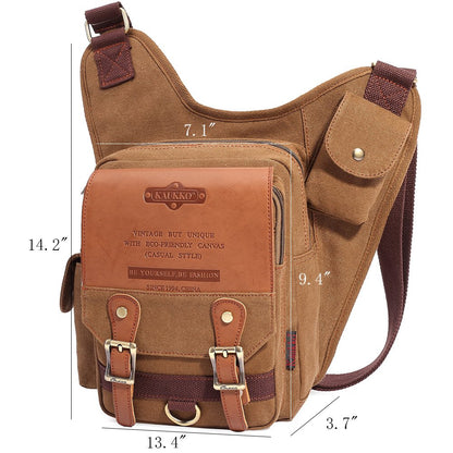 Mens Vintage Canvas Shoulder Bag Military Messenger Sling Bags Chest Leather Bag(SG255-Canvas Khaki)