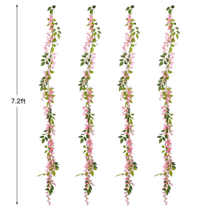 Lvydec Wisteria Artificial Flowers Garland, 4 Pcs Total 28.8ft Artificial Wisteria Vine Silk Hanging Flower for Home Garden Outdoor Ceremony Wedding Arch Floral Decor (Pink)