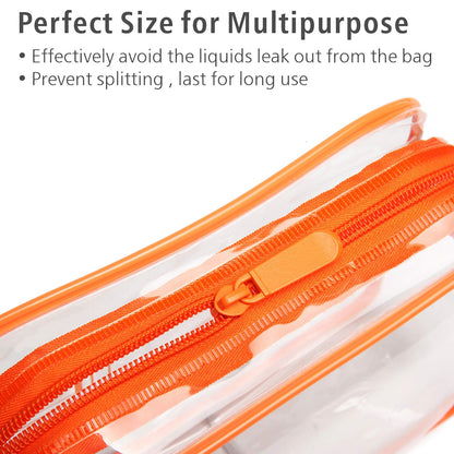PACKISM Clear Makeup Bag with Zipper, 3 Pack Beauty Clear Cosmetic Bag TSA Approved Toiletry Bag, Travel Toiletry Bag, Quart Size Bag Carry on Airport Airline Compliant Bag, Orange
