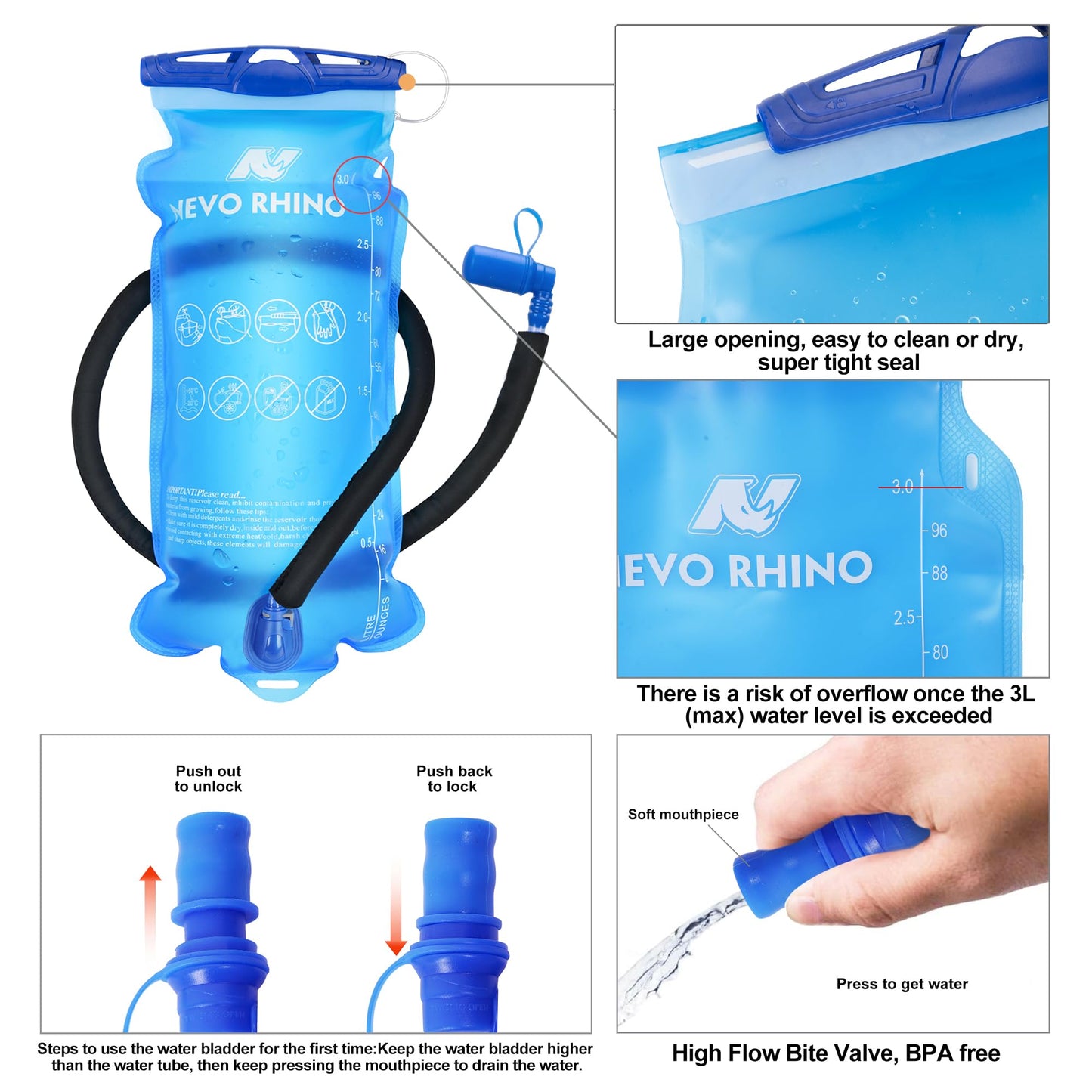 N NEVO RHINO Hydration Backpack, 18L Multipurpose Hiking Backpack with 3L Water Bladder, Water Backpack Insulated Hydration Pack Ideal for Hiking and Cycling