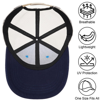 Pnkvnlo California Bear&Mountain Trucker Hats for Men - Embroidered Adjustable Mesh Baseball Men Caps for Wilderness Explore - Blue Bear