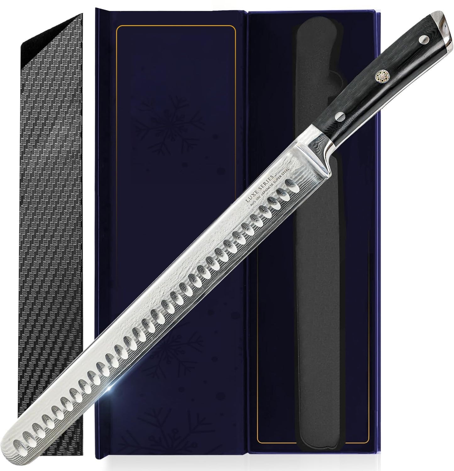 Luxury Brisket & Carving Knife - Thoughtful Gifts for Men and Dad - 12" Japanese AUS-10V Damascus Steel - 63+ HRC - Razor Sharp, Full Tang, Military Grade Ergonomic Handle