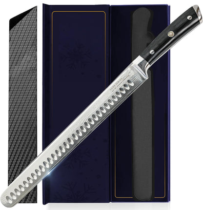 Luxury Brisket & Carving Knife - Thoughtful Gifts for Men and Dad - 12" Japanese AUS-10V Damascus Steel - 63+ HRC - Razor Sharp, Full Tang, Military Grade Ergonomic Handle