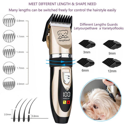 JiangWaveT Dogs Hair Trimmer, Dogs Shaver Clippers Grooming Kit - Low Noise Cordless Rechargeable Dog & Cat Horses Clippers, Heavy Duty, Quie