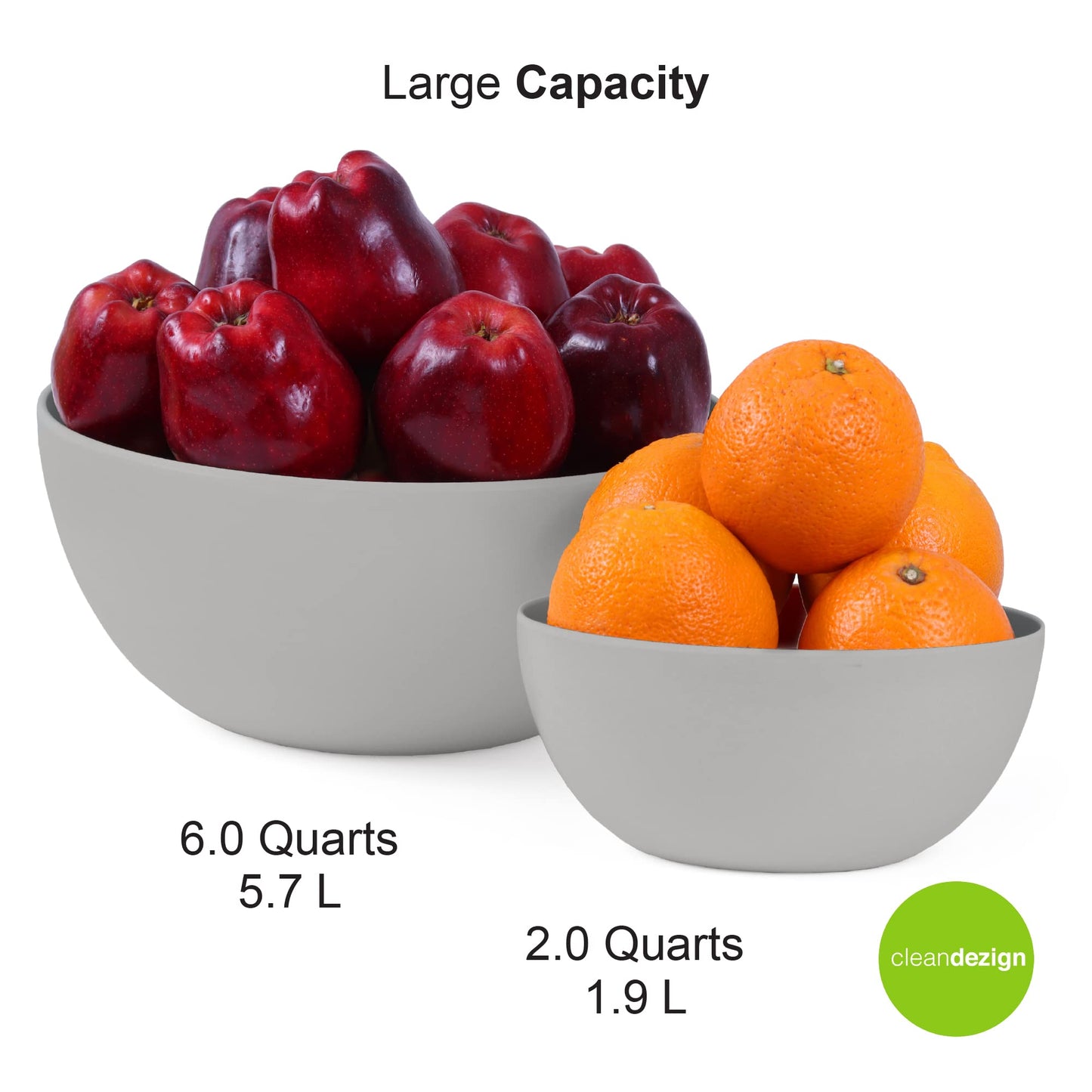 11.5" Extra Large Salad and 8" Serving Bowl with Wooden Lid and Servers - Bamboo Fiber Wood Mixing Bowl Set with Utensils & Wooden Cutting Board Top for Fruits, Vegetable Salads, Pasta (8pc Set) Grey