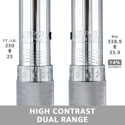 Amazon Basics 1/2-Inch Drive Click Heavy-Duty Torque Wrench - 25-250 foot-lb, 33.9-338.9 Nm