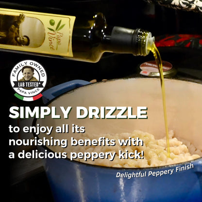 Papa Vince Olive Oil Extra Virgin - First Cold Press Family Harvest 2024/25, Polyphenol Rich, Subtle Peppery Finish, Unrefined, High in Monounsaturated Fat, No Pesticides, No GMO, Sicily, Italy