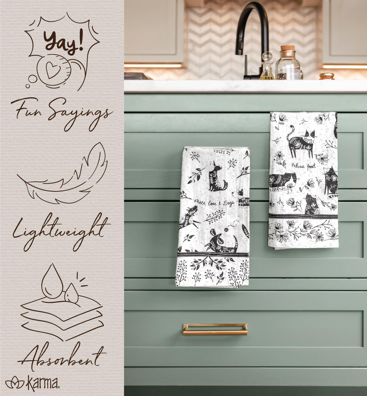 Karma Boho Tea Towels Cat 18" x 22"