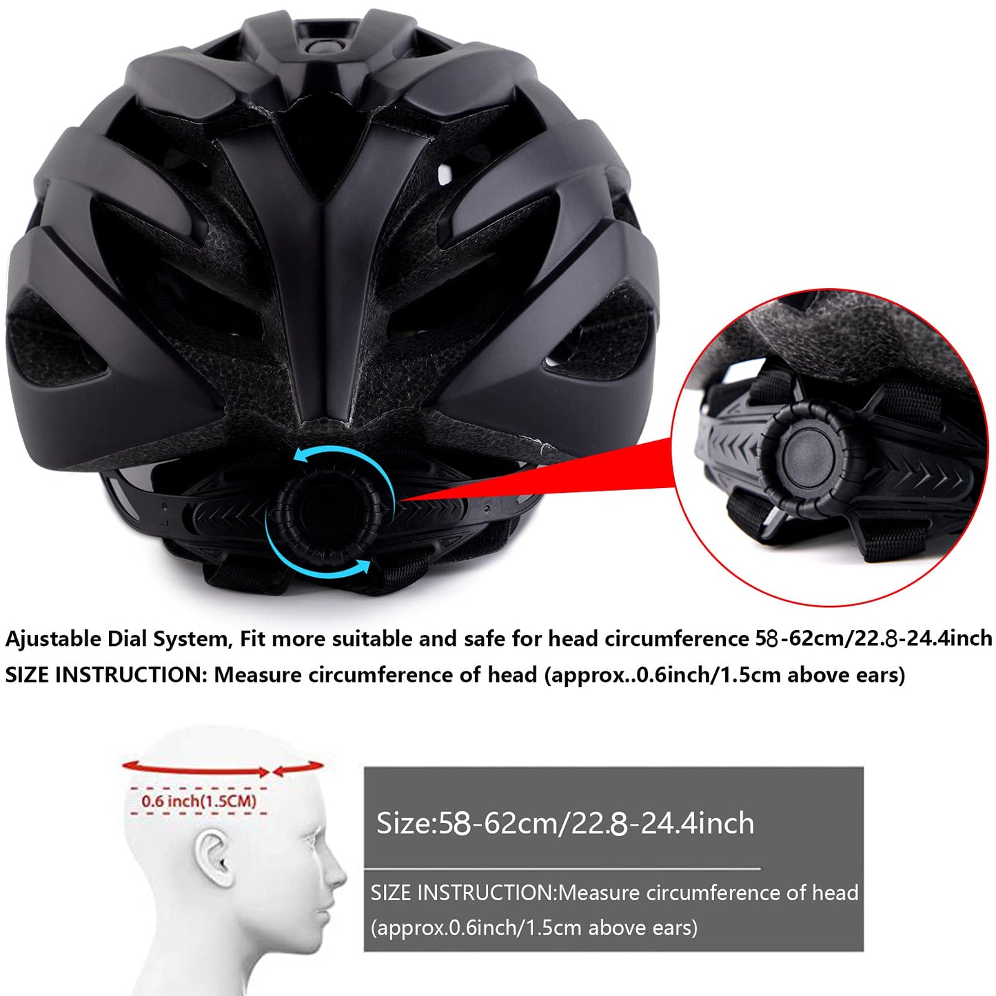 Adult Bike Helmets, Adjustable Mens Womens Bicycle Helmet, Lightweight Road Mountain Cycling Safety Sports Helmets with Detachable Visor Black