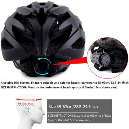 Adult Bike Helmets, Adjustable Mens Womens Bicycle Helmet, Lightweight Road Mountain Cycling Safety Sports Helmets with Detachable Visor Black