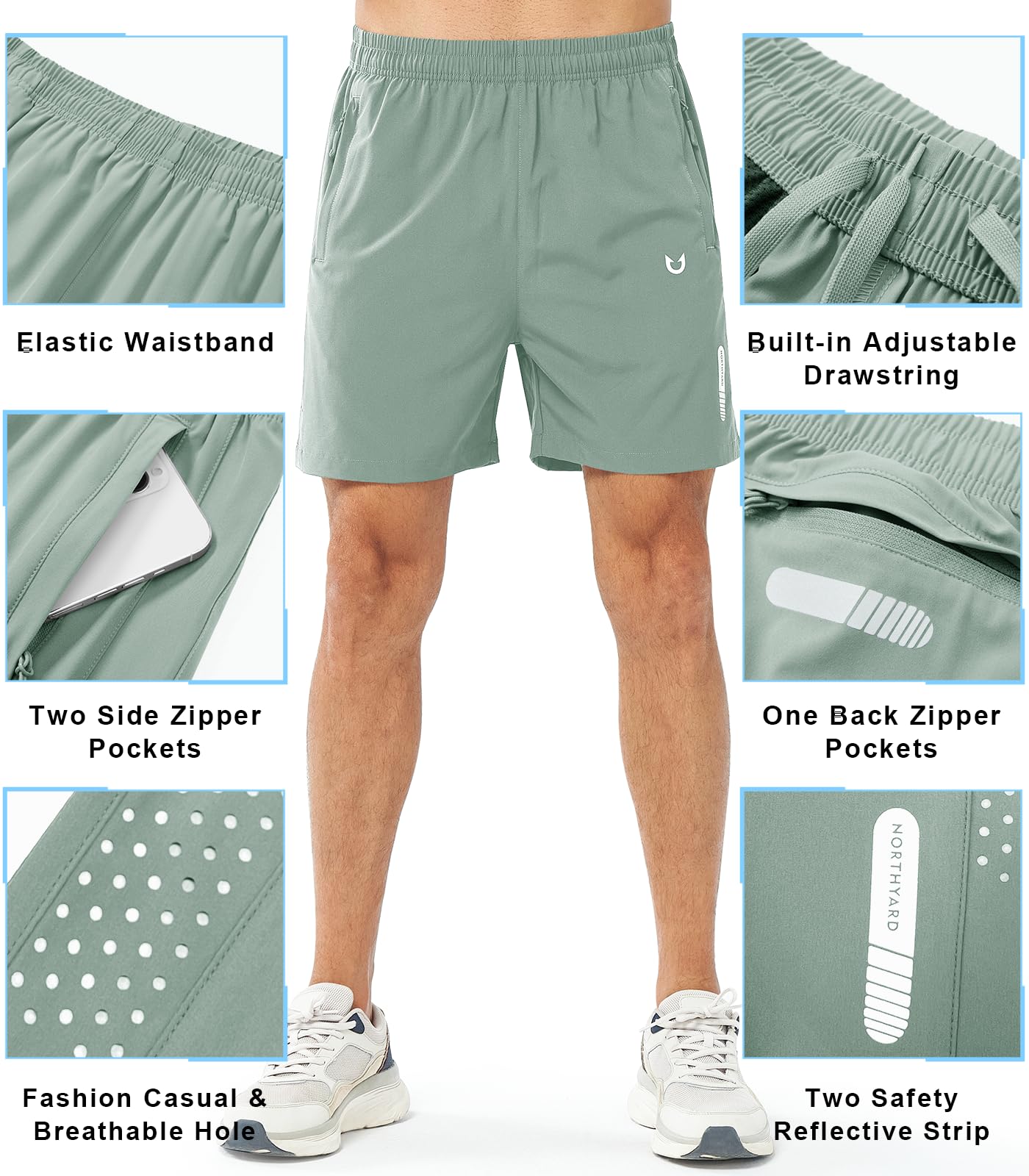 NORTHYARD Men's Athletic Running Shorts Quick Dry Workout Shorts 7"/ 5"/ 9" Lightweight Sports Gym Basketball Shorts Hiking Exercise LODENFROST-5inch L