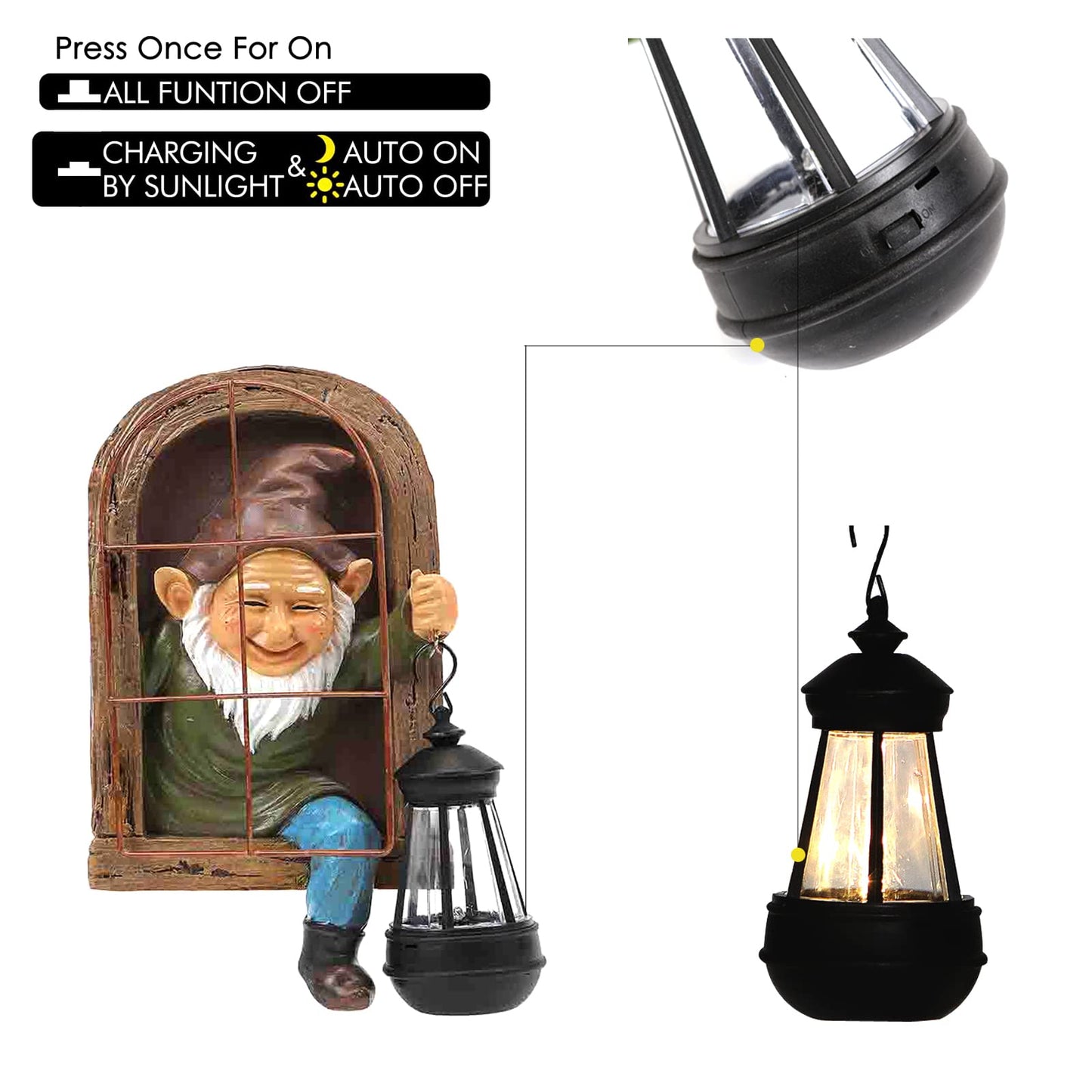 REYISO Whimsical Fairy Garden Gnomes with Solar Lights-10 Elf Out The Door Tree Hugger Garden Statues-Outdoor&Yard Decor-Tree Face Sculpture,Ideal Gnomes Gifts - Yard Art for Patio,Fence,Wall