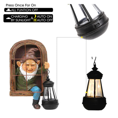 REYISO Whimsical Fairy Garden Gnomes with Solar Lights-10 Elf Out The Door Tree Hugger Garden Statues-Outdoor&Yard Decor-Tree Face Sculpture,Ideal Gnomes Gifts - Yard Art for Patio,Fence,Wall