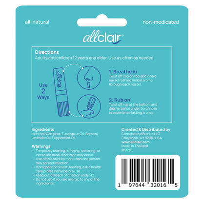 Allclair Nausea Relief Inhaler - Take Control of Motion Sickness, Morning Sickness, Medication, Stress - Fast, Natural, Drug-Free, Non-Drowsy & Portable Travel Essential - Pack of 2 Inhalers
