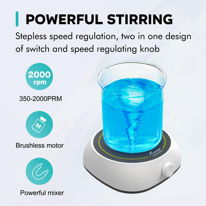 LAB FISH Laboratory Magnetic Stirrer 2000PRM Magnetic Mixer Max Stirring 3000ml Capacity Stir Plate with Stir Bar Egg for Lab and Homebrew