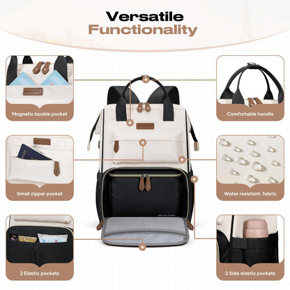 Maelstrom Travel Backpack for Women Men,Laptop Backpack Fits 15.6-17.3 Inch Laptop, Nurse/Teacher/Work Bag with Insulated Lunch Box,Water Resistant Carry On Backpack,Black-Beige