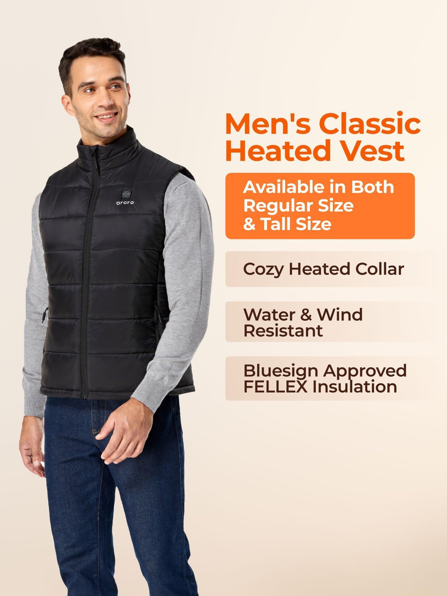 ORORO Men's Lightweight Heated Vest with Battery Pack (Black,XL)